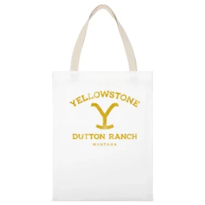 Yellowstone Dutton Ranch Show Montana Vintage Style White Canvas Tote Shopping Bag
