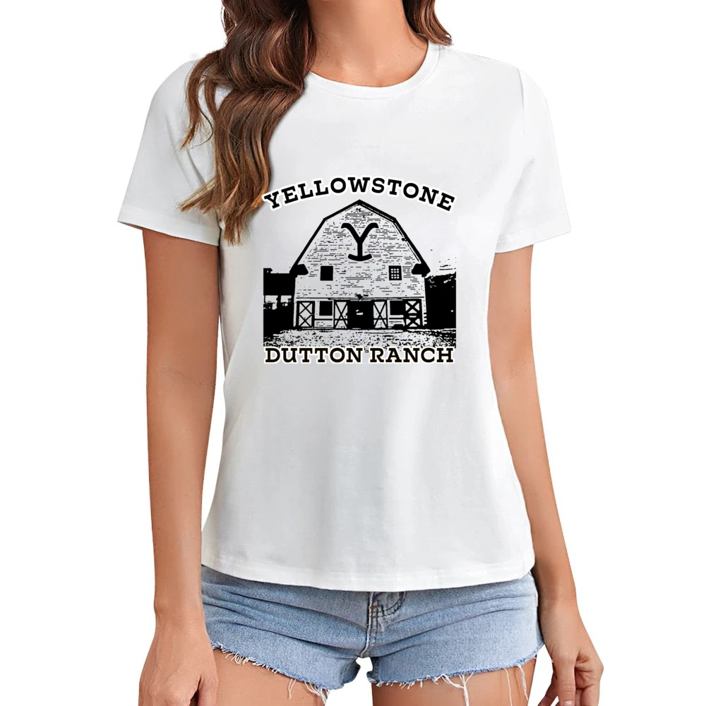 Yellowstone Show Dutton Ranch Vintage Style Barn Asian Size Women Ladies T-shirt