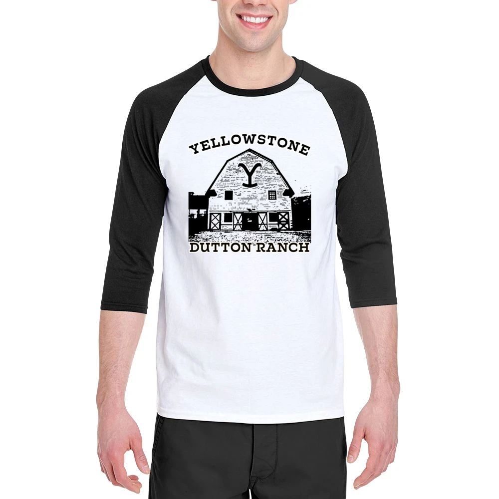 Yellowstone Show Dutton Ranch Vintage Style Barn Men 3/4 Sleeve T-Shirt