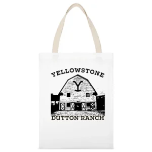 Yellowstone Show Dutton Ranch Vintage Style Barn White Canvas Tote Shopping Bag