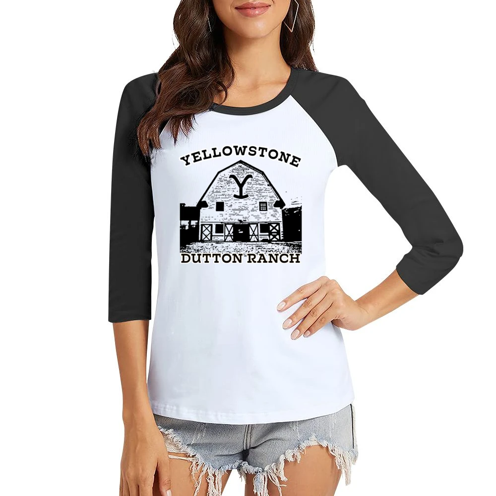 Yellowstone Show Dutton Ranch Vintage Style Barn Women Ladies 3-4 Sleeve T-Shirt