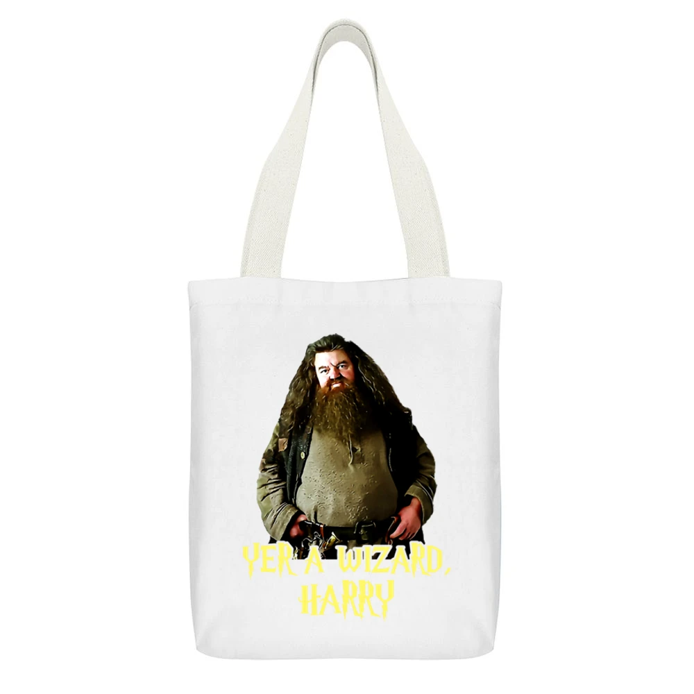 Yer A Wizard Harry Robbie Coltrane Hagrid Quote White Canvas Tote Shopping Bag With Interior Pocket