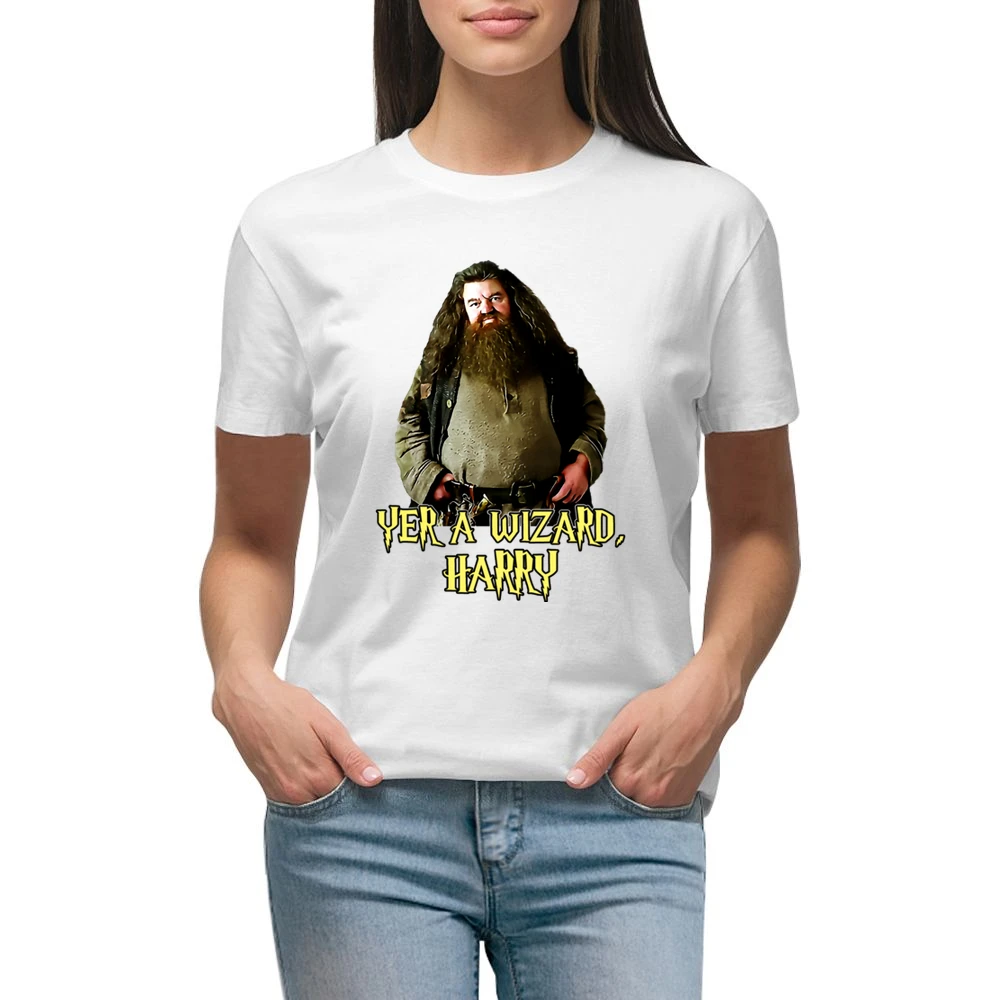 Yer A Wizard Harry Robbie Coltrane Hagrid Quote White Premium Women Ladies T-shirt
