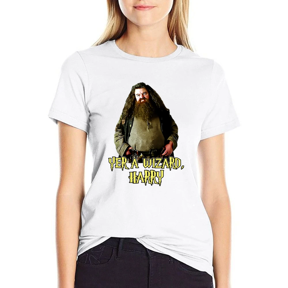 Yer A Wizard Harry Robbie Coltrane Hagrid Quote White US Size Women Ladies T-shirt