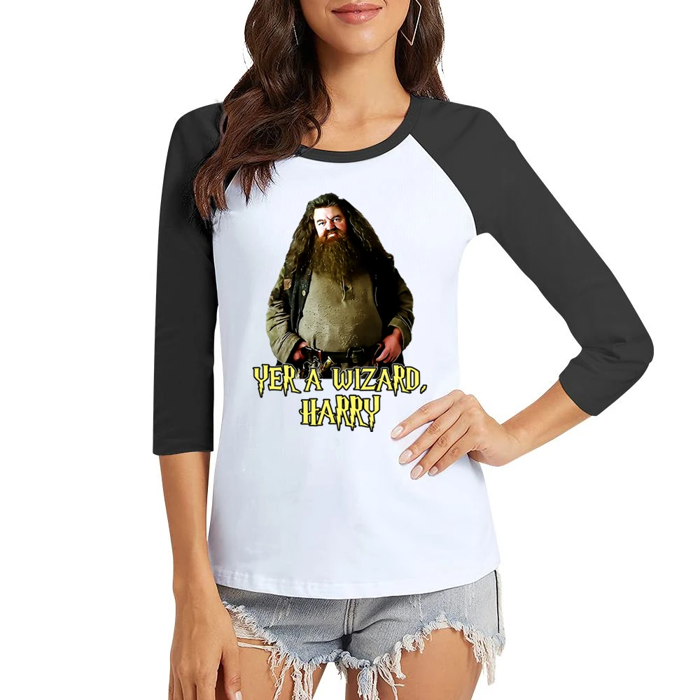Yer A Wizard Harry Robbie Coltrane Hagrid Quote White Women Ladies 3-4 Sleeve T-Shirt
