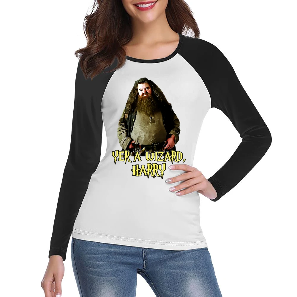 Yer A Wizard Harry Robbie Coltrane Hagrid Quote White Women Ladies Long Sleeve T-Shirt