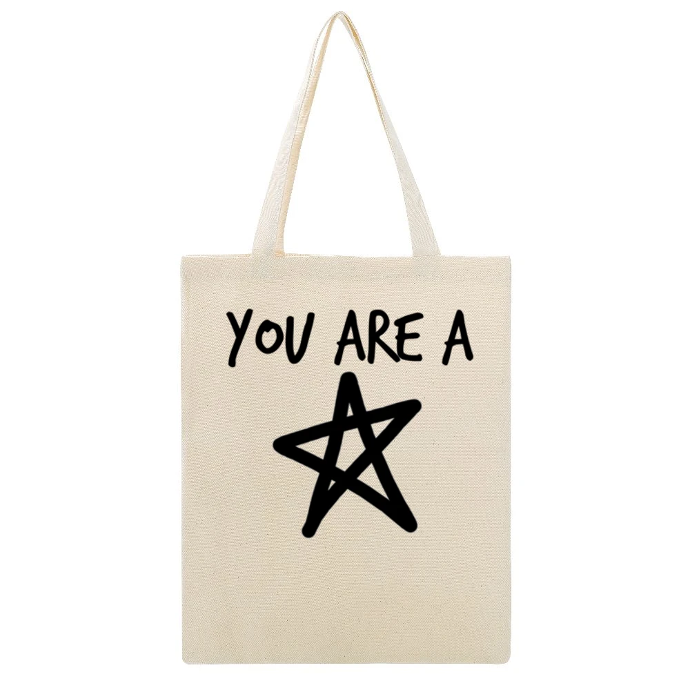 You Are A Star Fun Graphic Beige Canvas Tote Shopping Bag