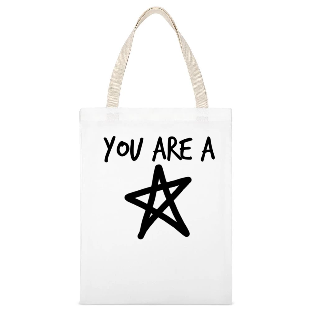 You Are A Star Fun Graphic White Canvas Tote Shopping Bag