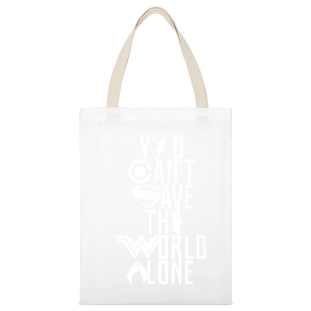 You Can't Save The World Alone Justice League Movie Poster White Canvas Tote Shopping Bag