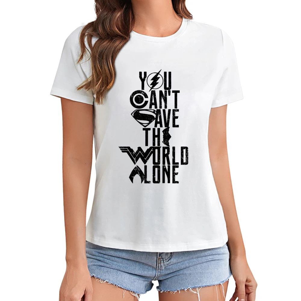 You Can't Save The World Alone Justice League Movie Poster White T Shi Asian Size Women Ladies T-shirt