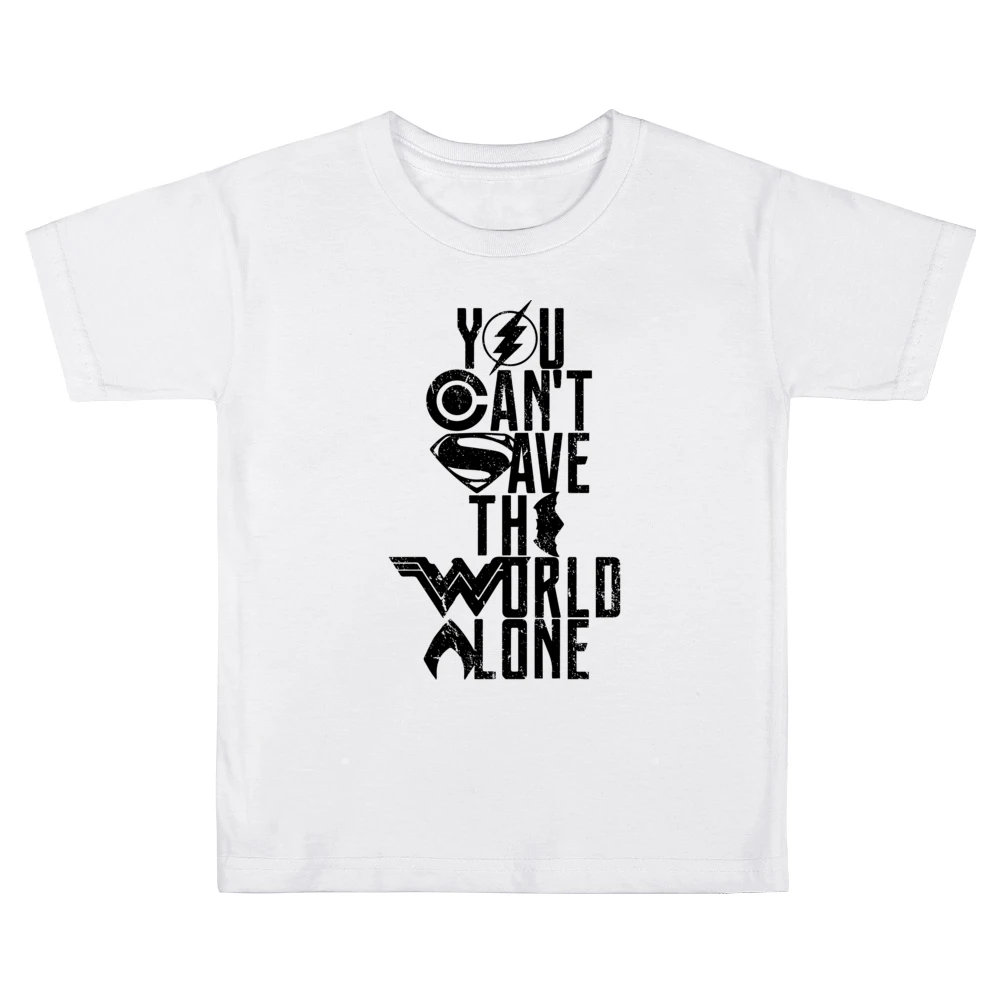 You Can't Save The World Alone Justice League Movie Poster White T Shi Kids Boys Girls T-Shirt