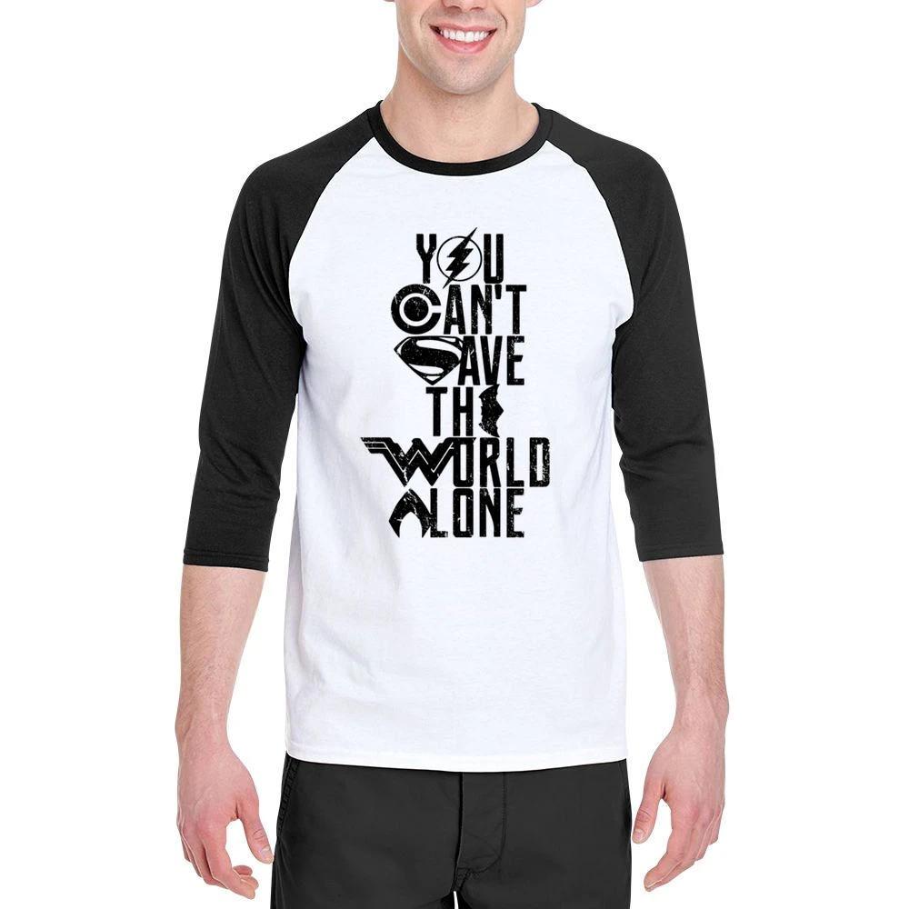 You Can't Save The World Alone Justice League Movie Poster White T Shi Men 3/4 Sleeve T-Shirt