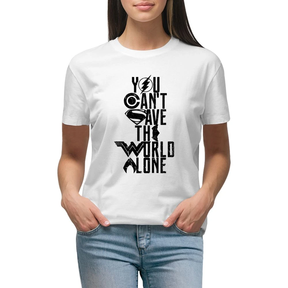 You Can't Save The World Alone Justice League Movie Poster White T Shi Premium Women Ladies T-shirt