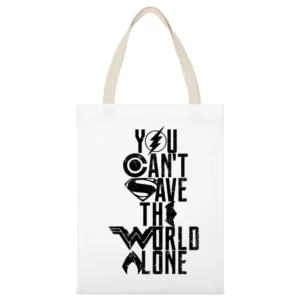 You Can't Save The World Alone Justice League Movie Poster White T Shi White Canvas Tote Shopping Bag