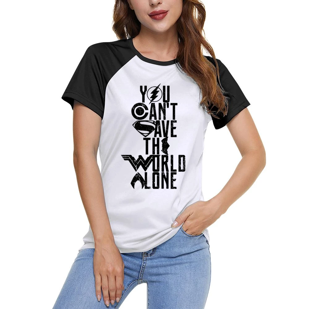 You Can't Save The World Alone Justice League Movie Poster White T Shi Women Ladies Short Sleeve T-Shirt