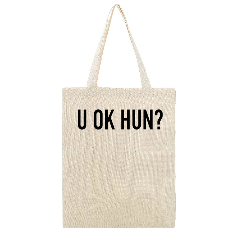 You Okay Hun Popular Cool Blogger Instagram Graphic Fun Tee Shirt Beige Canvas Tote Shopping Bag