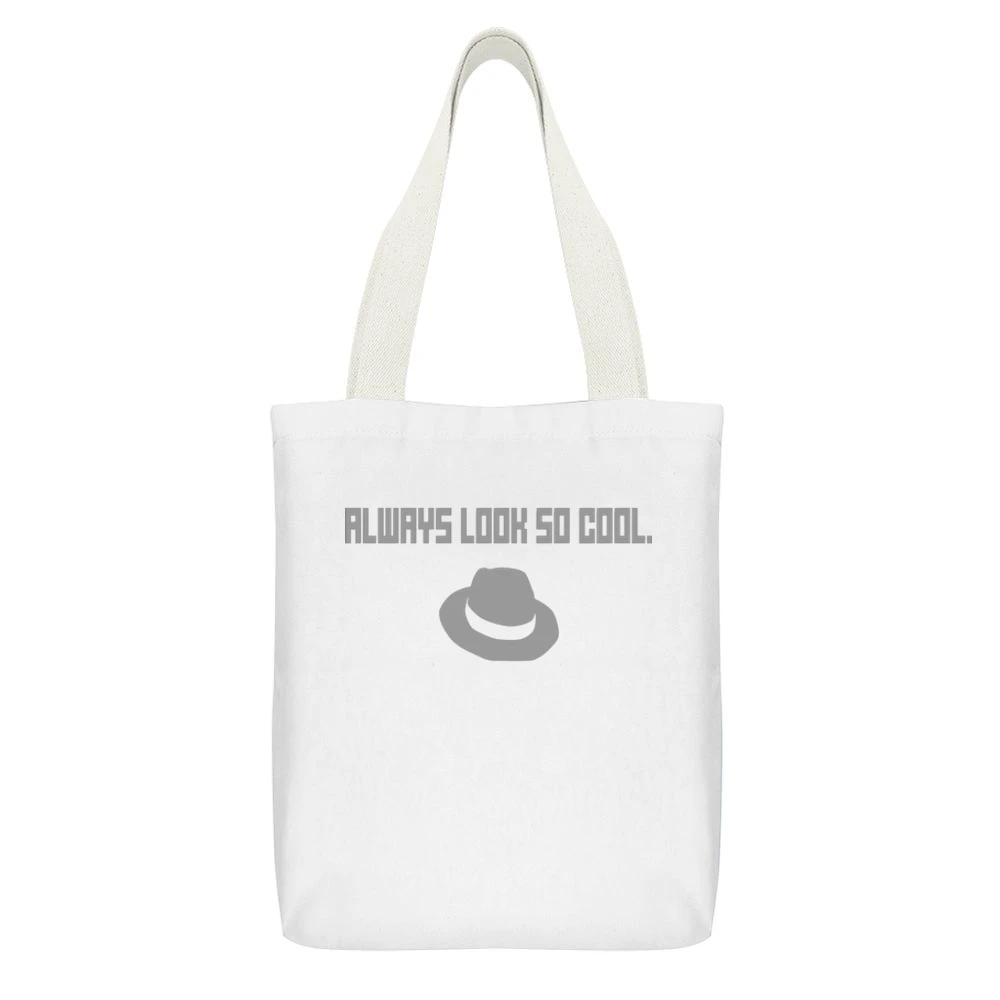You always look so cool text - with hat White Canvas Tote Shopping Bag With Interior Pocket
