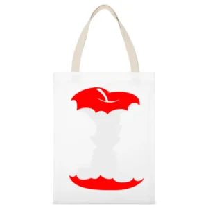 apple bite men and women face - she and him White Canvas Tote Shopping Bag