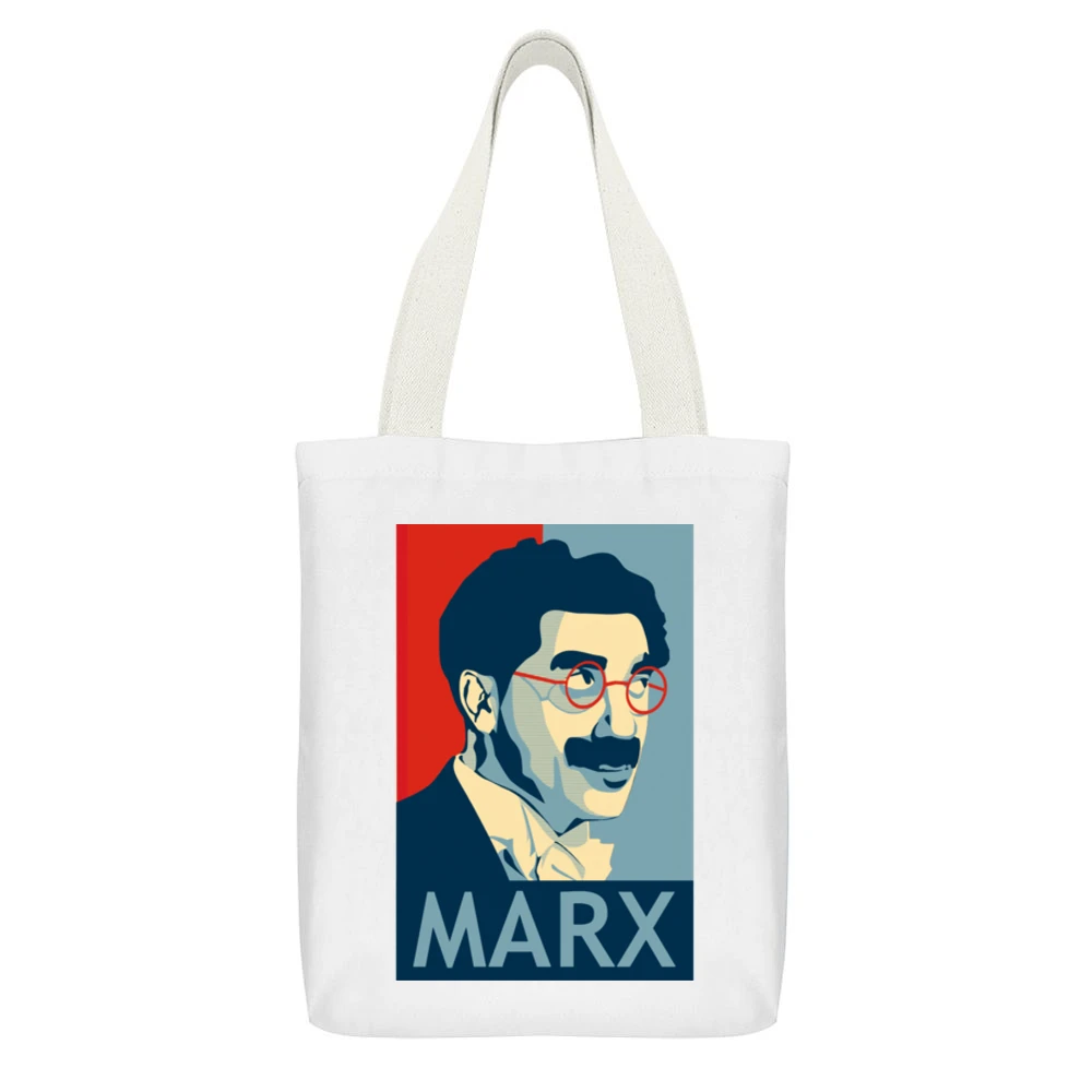 bear White Canvas Tote Shopping Bag With Interior Pocket