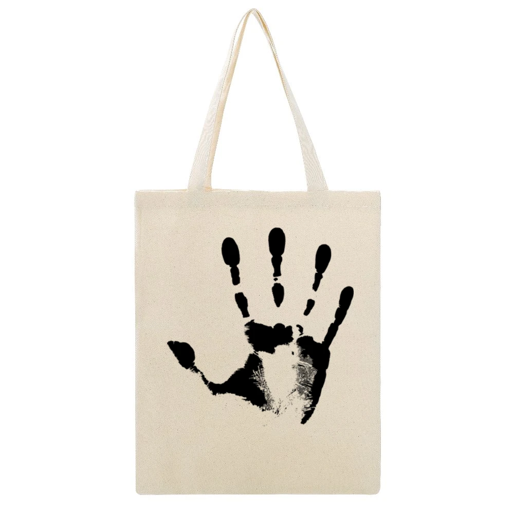 black Hand Print skin finger pattern Beige Canvas Tote Shopping Bag