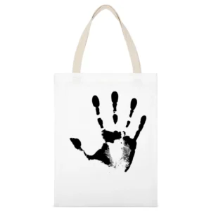 black Hand Print skin finger pattern White Canvas Tote Shopping Bag