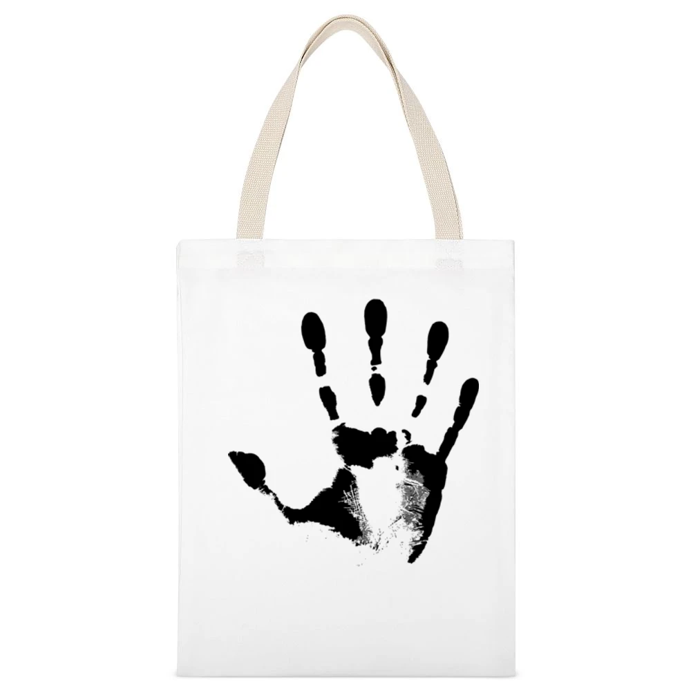 black Hand Print skin finger pattern White Canvas Tote Shopping Bag