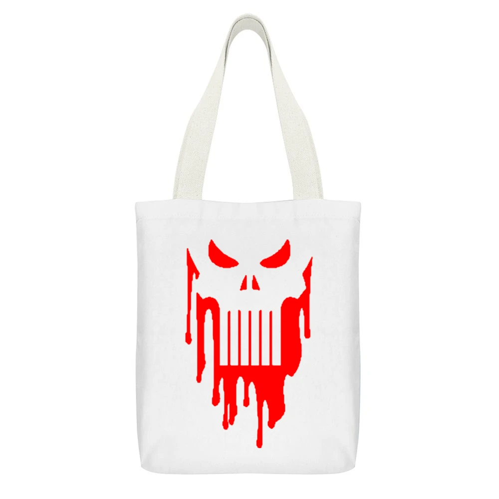 bloody pubhiser skull White Canvas Tote Shopping Bag With Interior Pocket