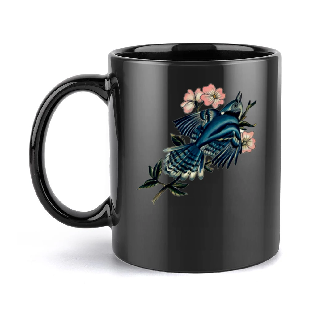 blooming bird flowers Black Mug