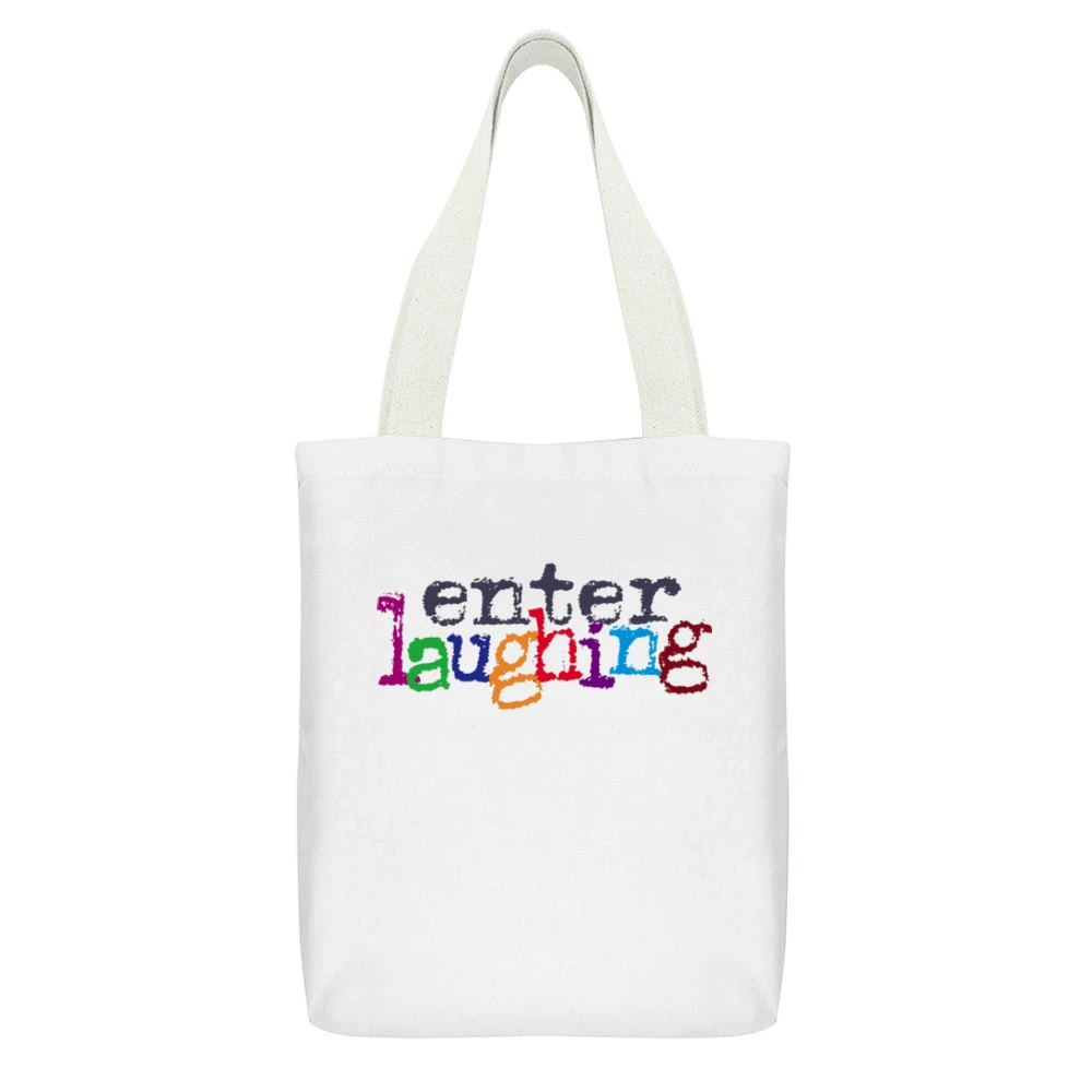 enter laughing White Canvas Tote Shopping Bag With Interior Pocket