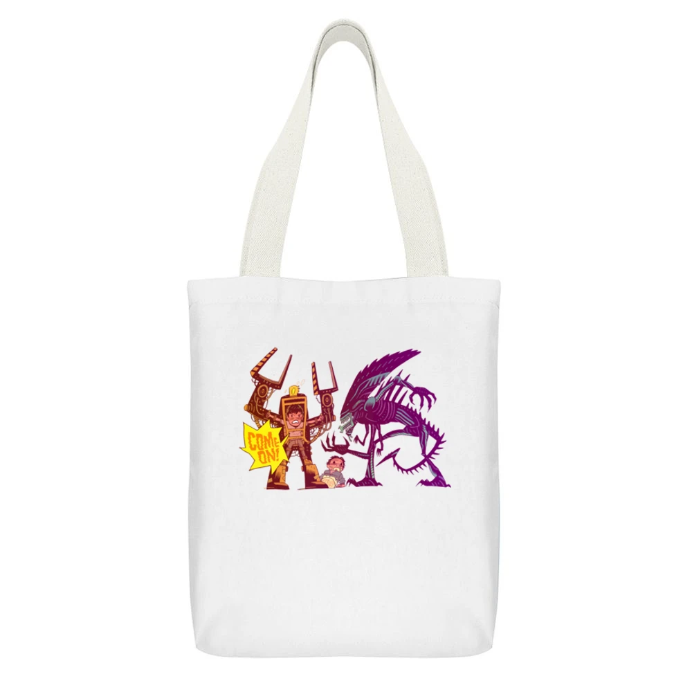 fiction movie alien White Canvas Tote Shopping Bag With Interior Pocket