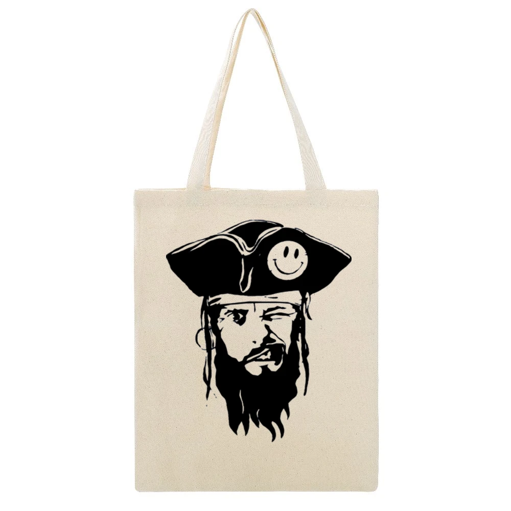 funny captain pirate with smiley hat and blinked eye Beige Canvas Tote Shopping Bag