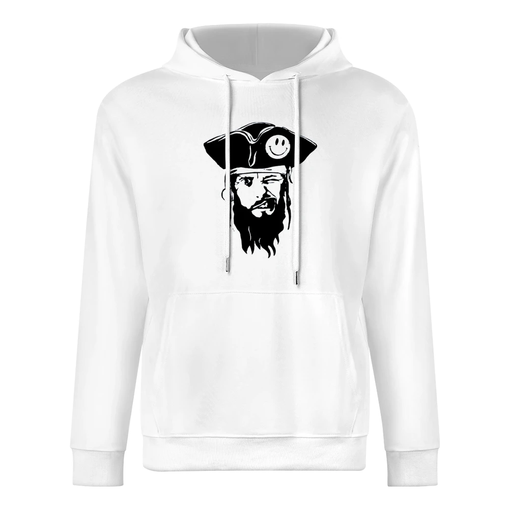 funny captain pirate with smiley hat and blinked eye European Size Men Hoodie