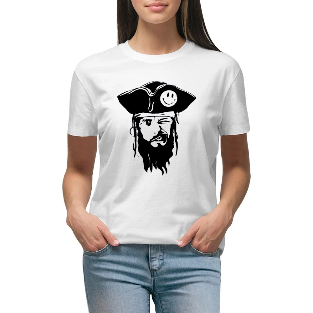 funny captain pirate with smiley hat and blinked eye Premium Women Ladies T-shirt