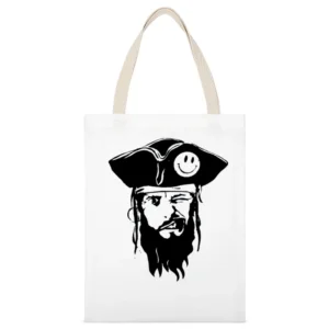 funny captain pirate with smiley hat and blinked eye White Canvas Tote Shopping Bag