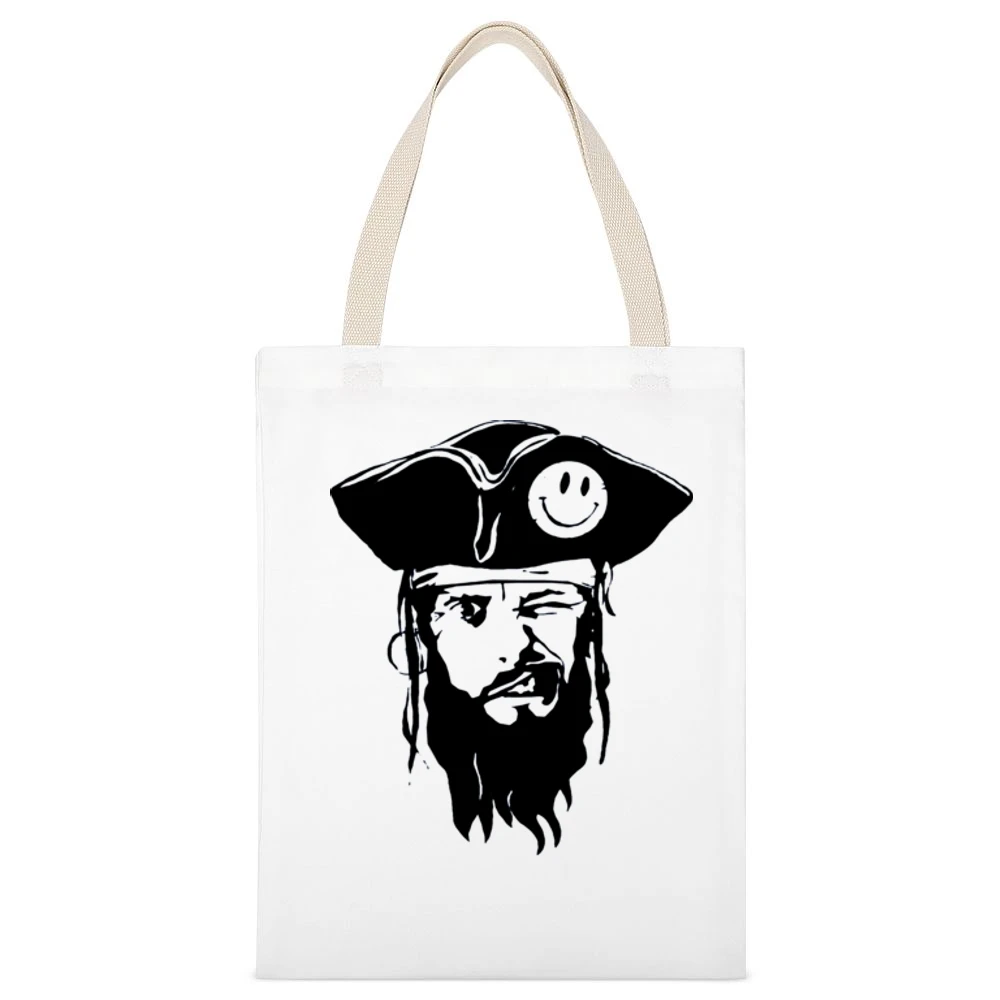 funny captain pirate with smiley hat and blinked eye White Canvas Tote Shopping Bag