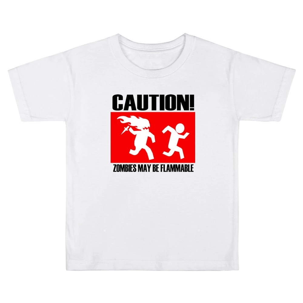 funny sign caution zombies may be flammable Kids Boys Girls T-Shirt