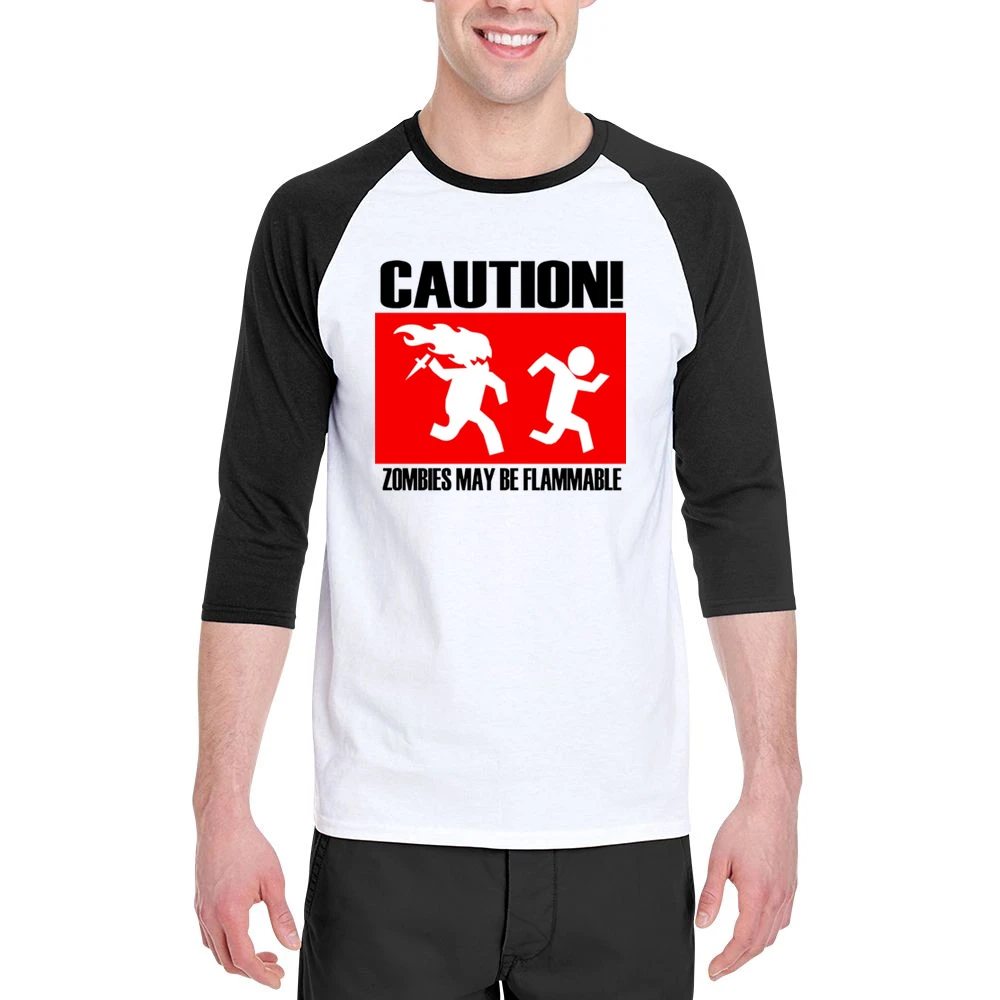 funny sign caution zombies may be flammable Men 3/4 Sleeve T-Shirt