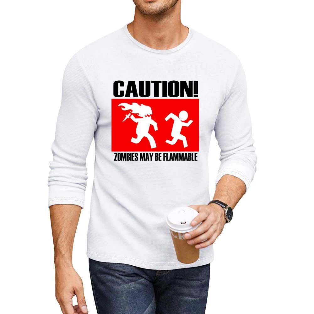 funny sign caution zombies may be flammable Men CrewNeck Long Sleeve T-Shirt