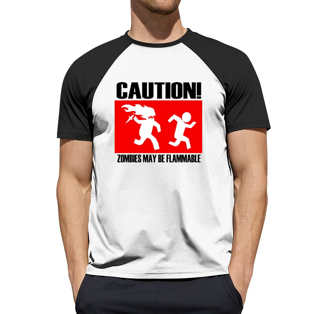 funny sign caution zombies may be flammable Men Short Sleeve T-Shirt