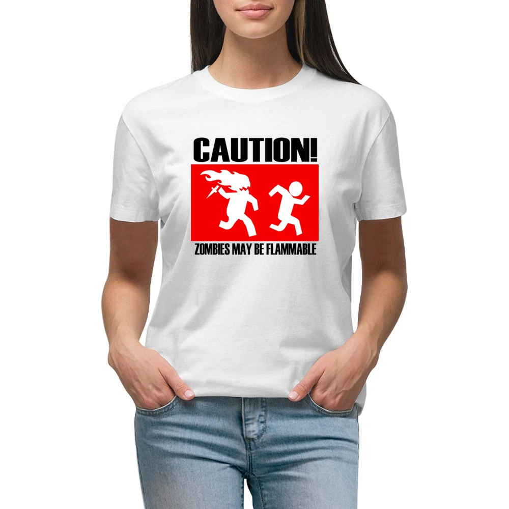 funny sign caution zombies may be flammable Premium Women Ladies T-shirt