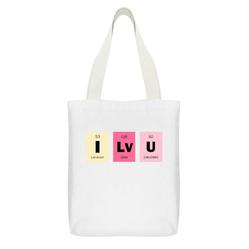 i love you chemical elements formula i lv u periodic table White Canvas Tote Shopping Bag With Interior Pocket