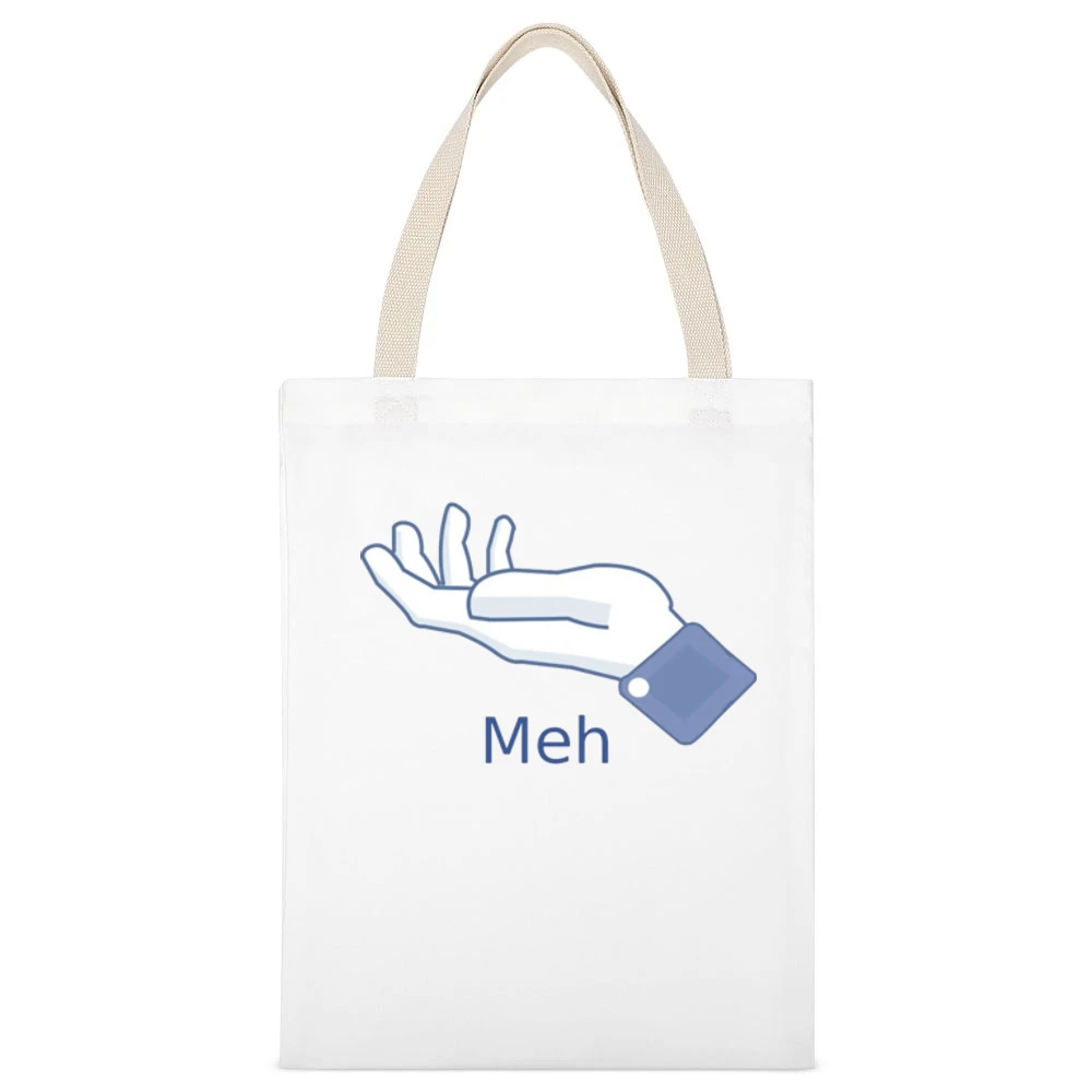 meh White Canvas Tote Shopping Bag