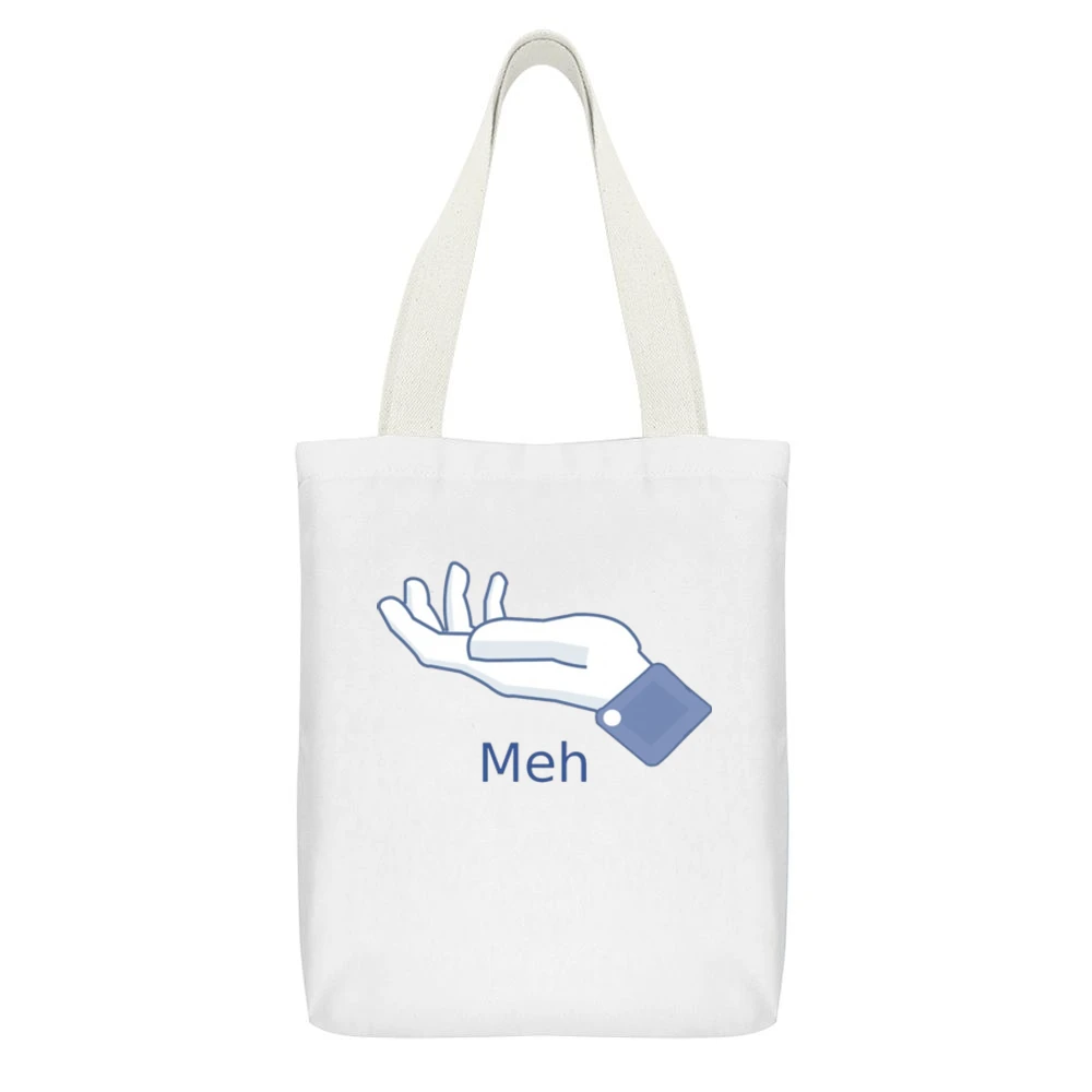 meh White Canvas Tote Shopping Bag With Interior Pocket