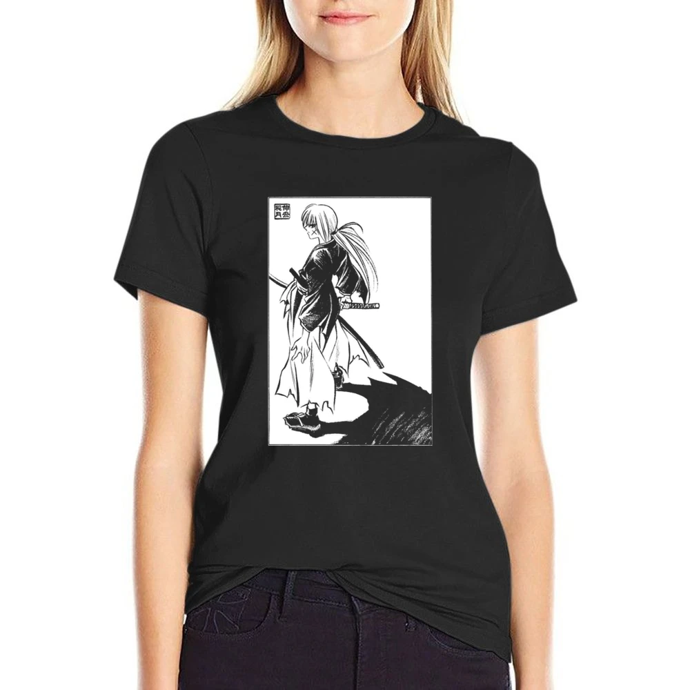 meiji era battosai himura ruroini kenshin samurai x with sakabato T Sh US Size Women Ladies T-shirt