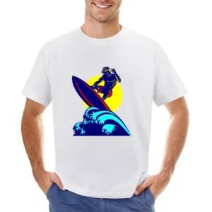 mucle guy with surf riding wave ocean beach surfing under the sun T Sh Asian Size Men T-Shirt