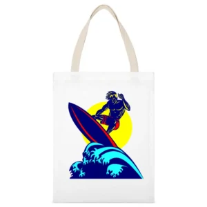 mucle guy with surf riding wave ocean beach surfing under the sun T Sh White Canvas Tote Shopping Bag
