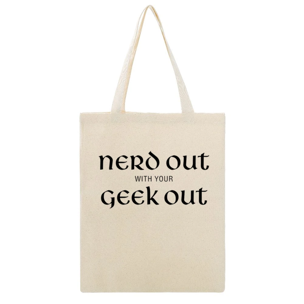 nerd out with your geek out black text Beige Canvas Tote Shopping Bag