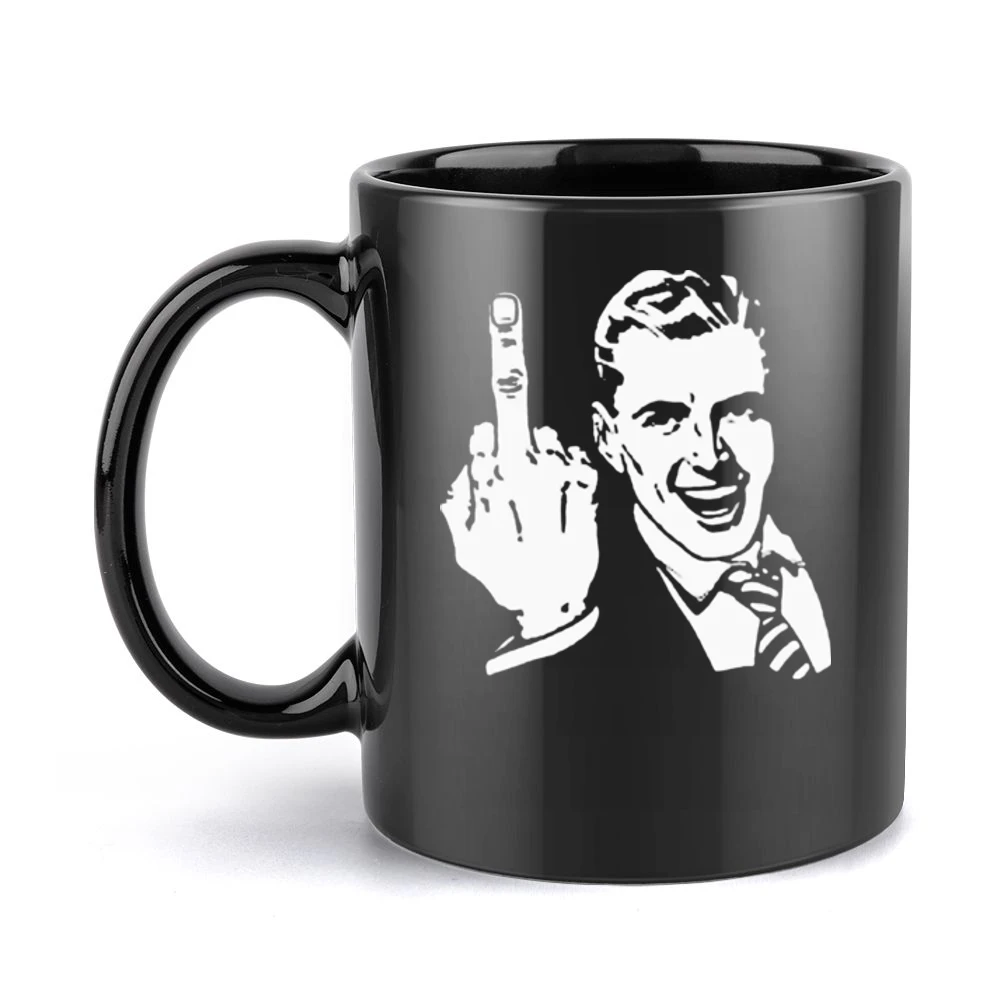 retro humor jokes middle finger hand sign by men Black Mug