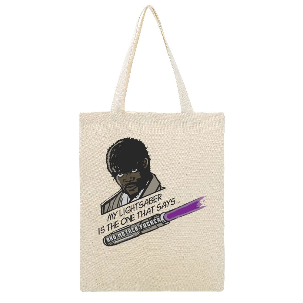samuel lee jackson jules verne pulp fiction star wars jedi knight ligh Beige Canvas Tote Shopping Bag