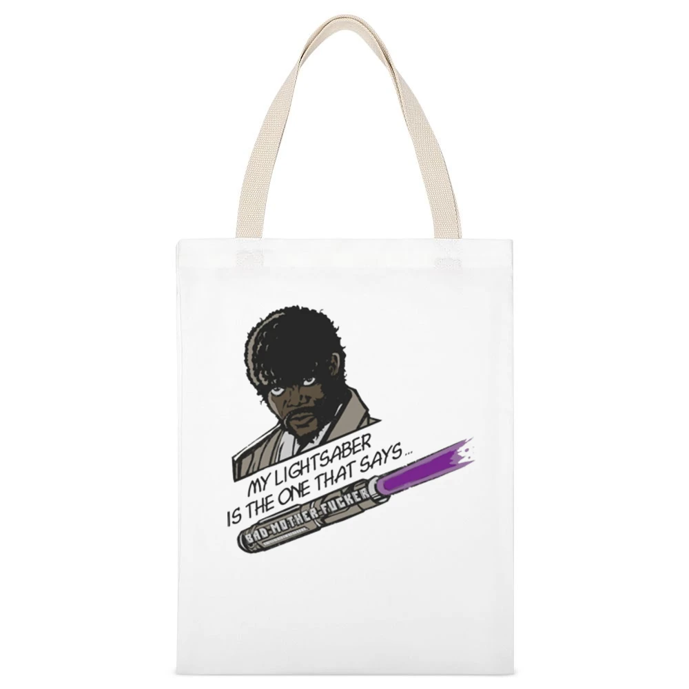 samuel lee jackson jules verne pulp fiction star wars jedi knight ligh White Canvas Tote Shopping Bag